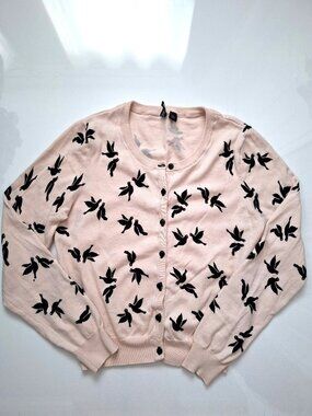 H&M Divided Peachy Pink Love Birds Knit Cardigan 100% Cotton
